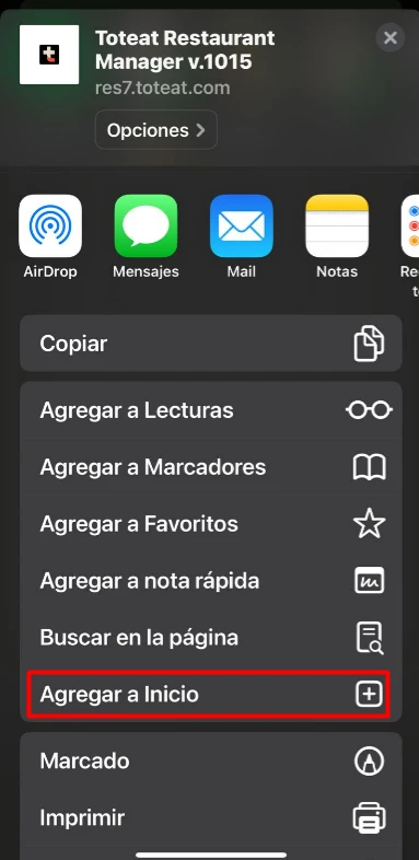 opciones en menu iphone