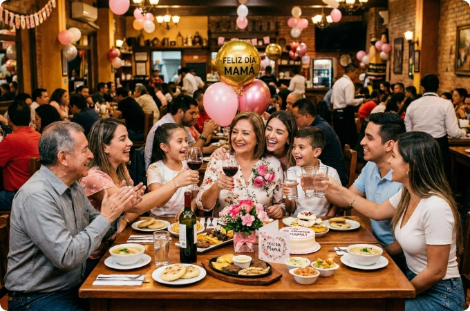 celebración del dia de la madre en un restaurante