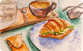 pintura de desayuno con cafe