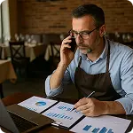 dueño de restaurante estudiando métricas
