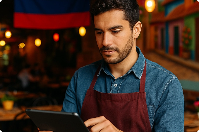restaurante colombiano con jefe usando software