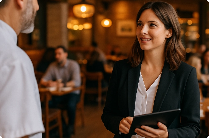 Cómo aplicar precios dinámicos en restaurantes mujer gerente de restaurante con chef