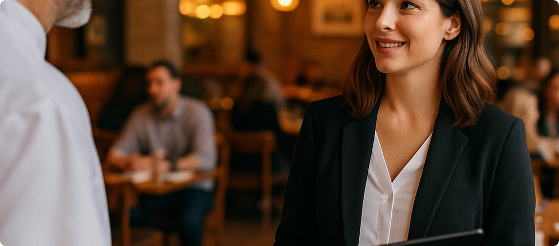 precios dinámicos restaurantes mujer gerente de restaurante con chef
